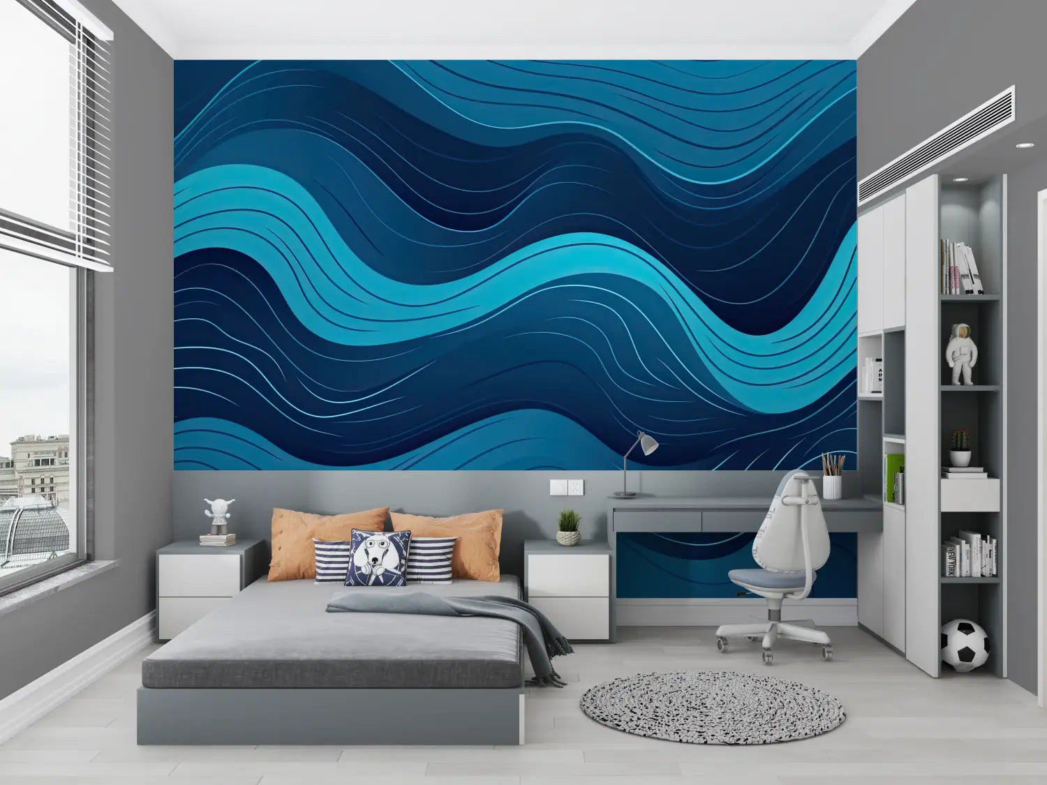Geometric Wallpaper - Modern Blue Waves