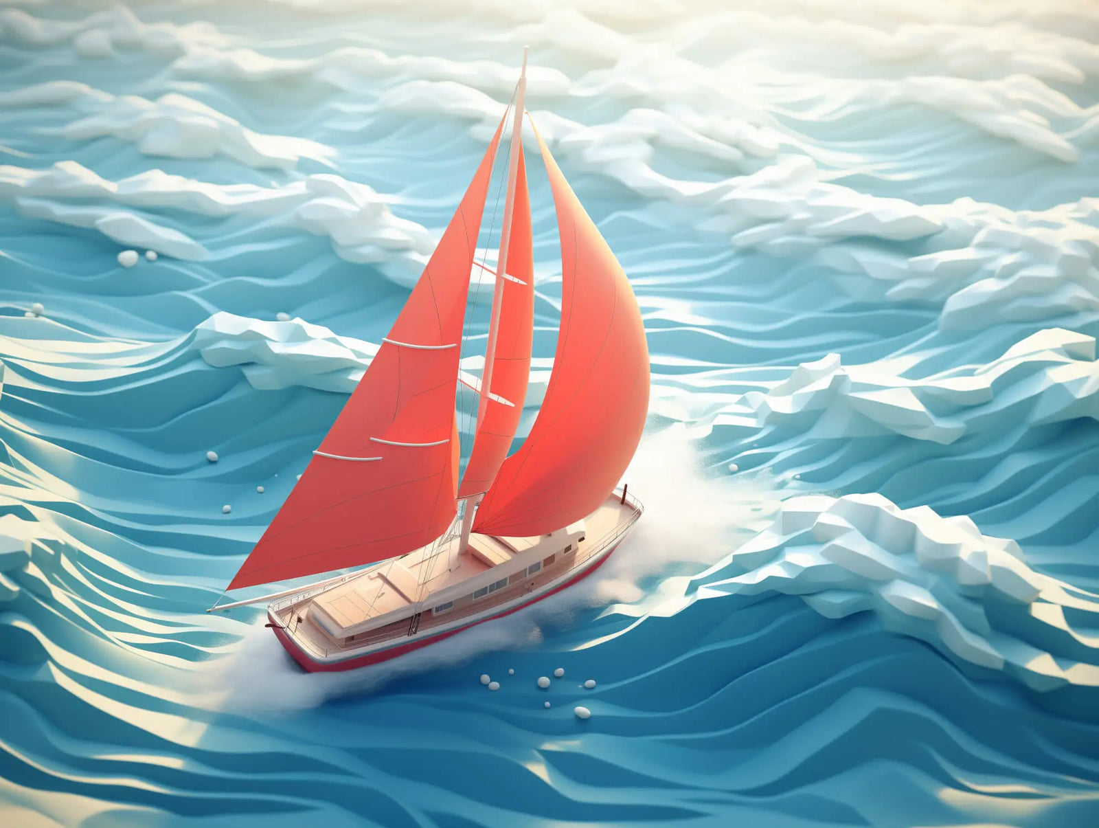 Landscape Wallpaper - Red Sailboat at Sea