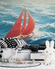 Landscape Wallpaper - Red Sailboat at Sea