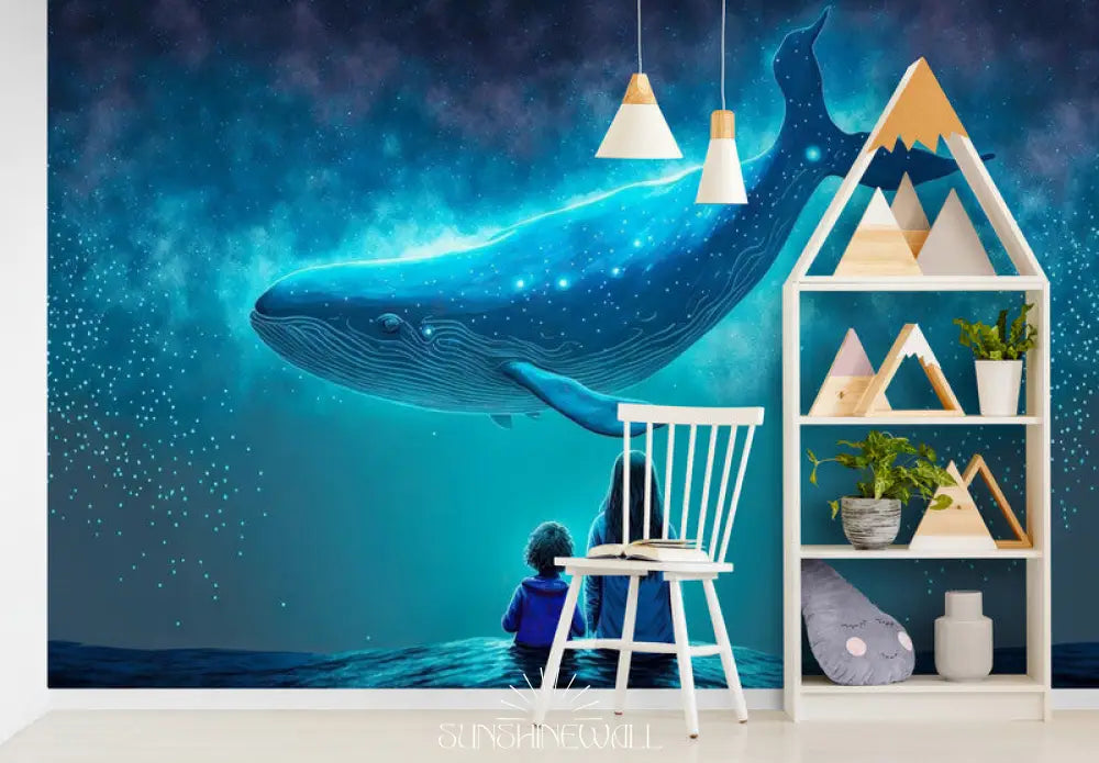 Papier Peint Animaux - Baleine Bleue Et Enfant