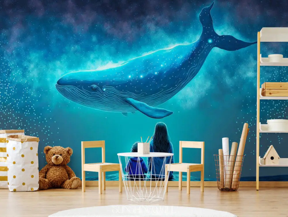 Papier Peint Animaux - Baleine Bleue Et Enfant