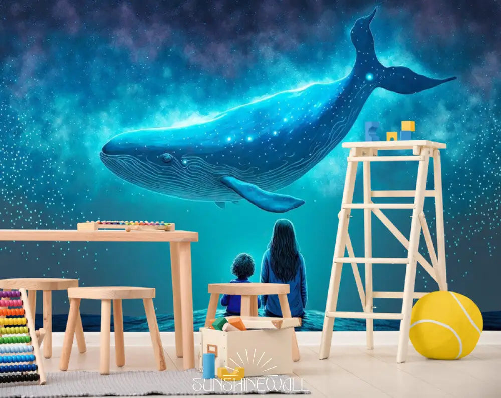 Papier Peint Animaux - Baleine Bleue Et Enfant