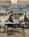 Papier Peint Animaux - Chevaux Blancs