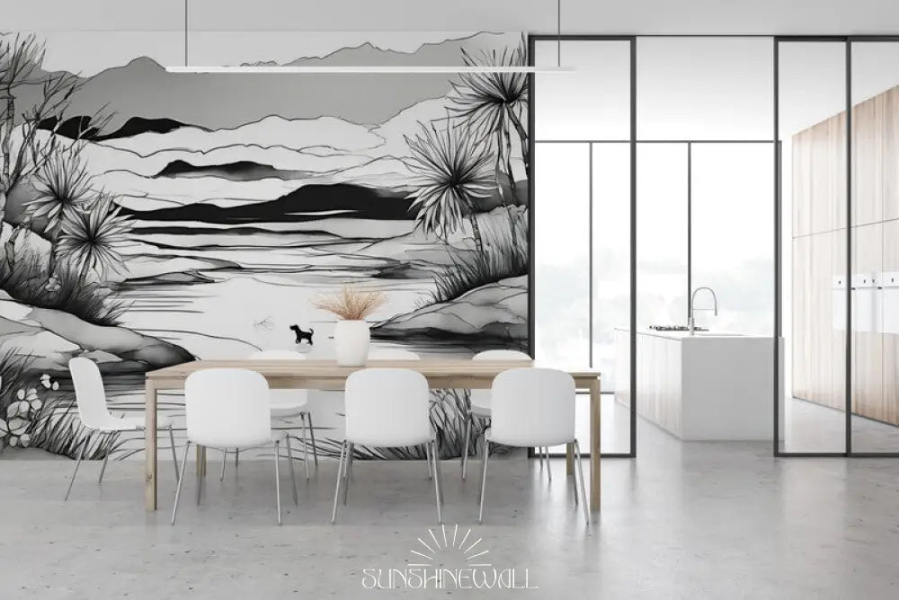 Papier Peint Animaux - Chien Dans L’eau Noir Et Blanc