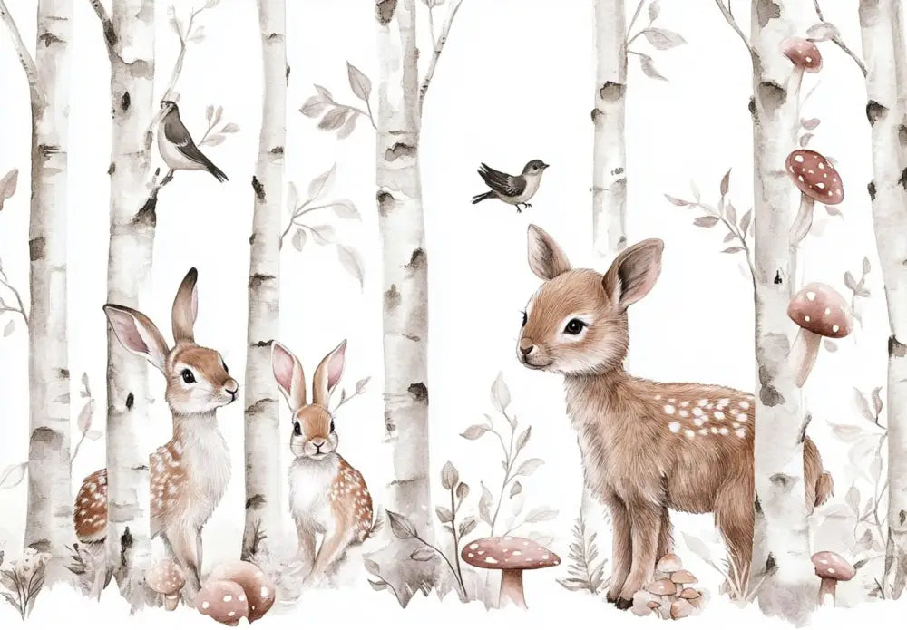 Papier Peint Animaux - Lapins Et Biche