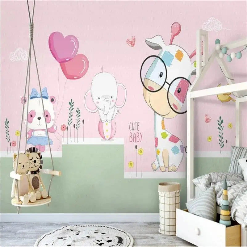 Children's Wallpaper – Pastel Menagerie and Heart Balloons