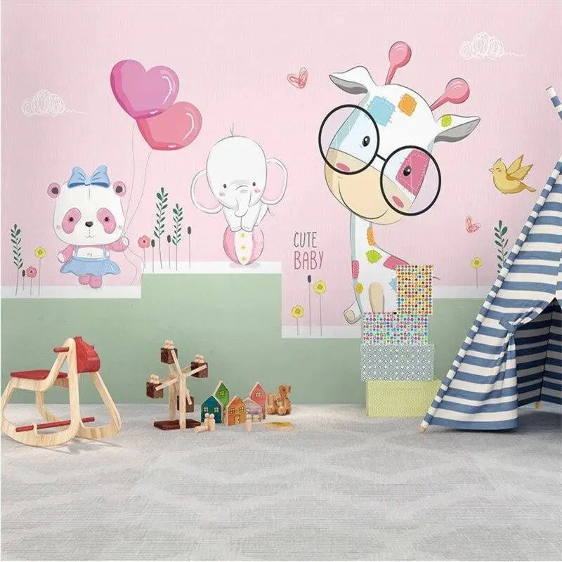 Children's Wallpaper – Pastel Menagerie and Heart Balloons