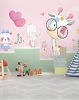 Papier Peint Enfant – Ménagerie Pastelle et Ballons Cœur