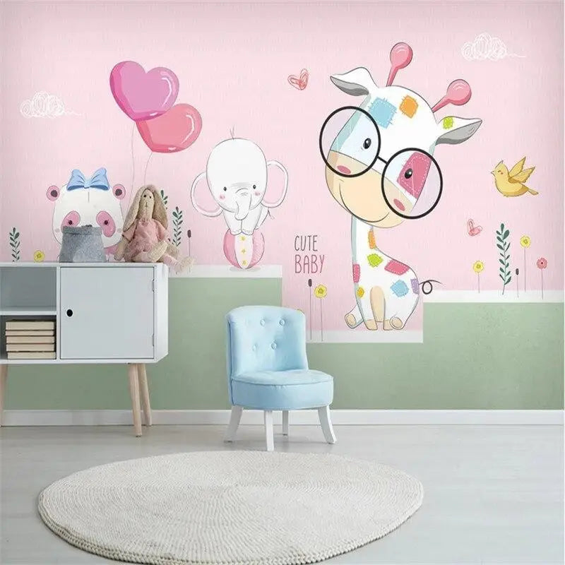 Children's Wallpaper – Pastel Menagerie and Heart Balloons