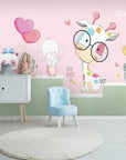 Papier Peint Enfant – Ménagerie Pastelle et Ballons Cœur