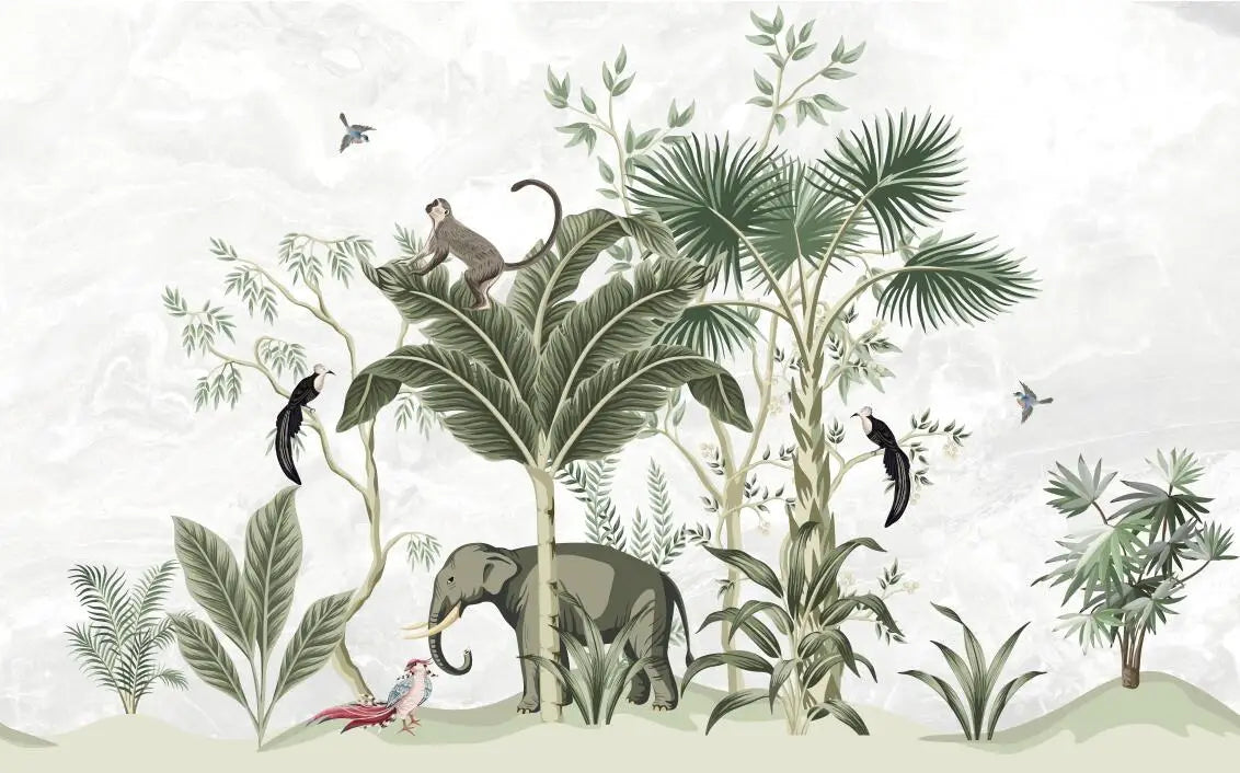 Papier Peint Tropical - Jungle Exotique et Animaux Sauvages