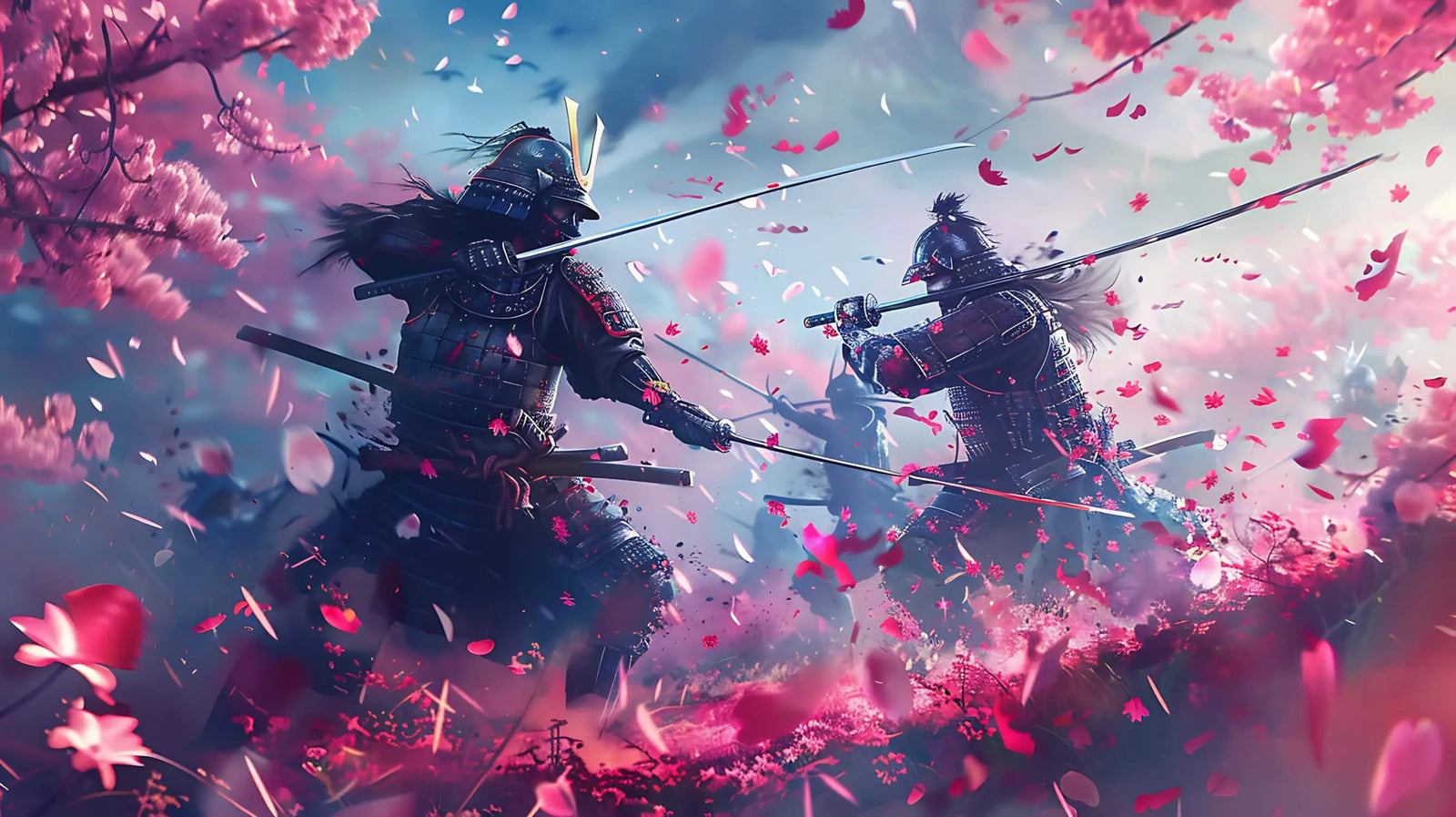 Japanese Wallpaper - Samurai Duel under the Cherry Trees