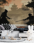 Papier Peint Japonais - Duel Silencieux dans un Temple