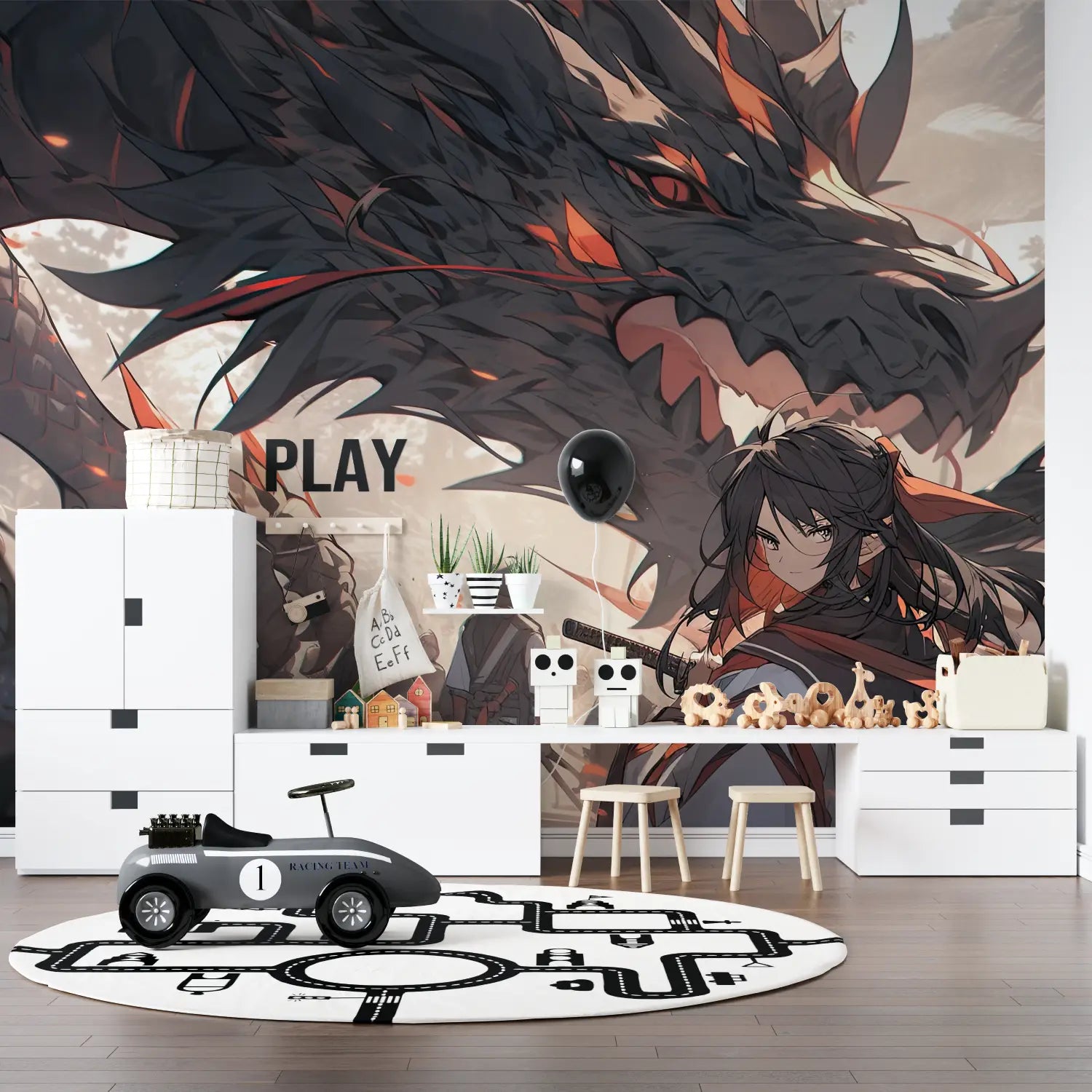 Fantasy Wallpaper - Warrior and Black Dragon