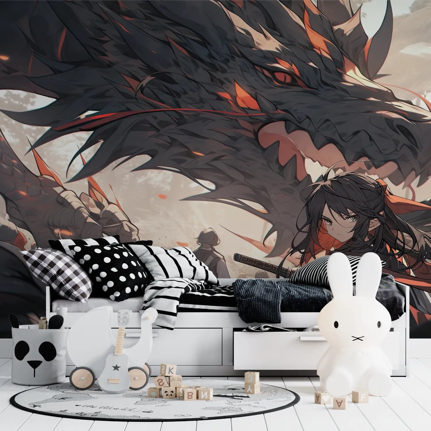 Fantasy Wallpaper - Warrior and Black Dragon