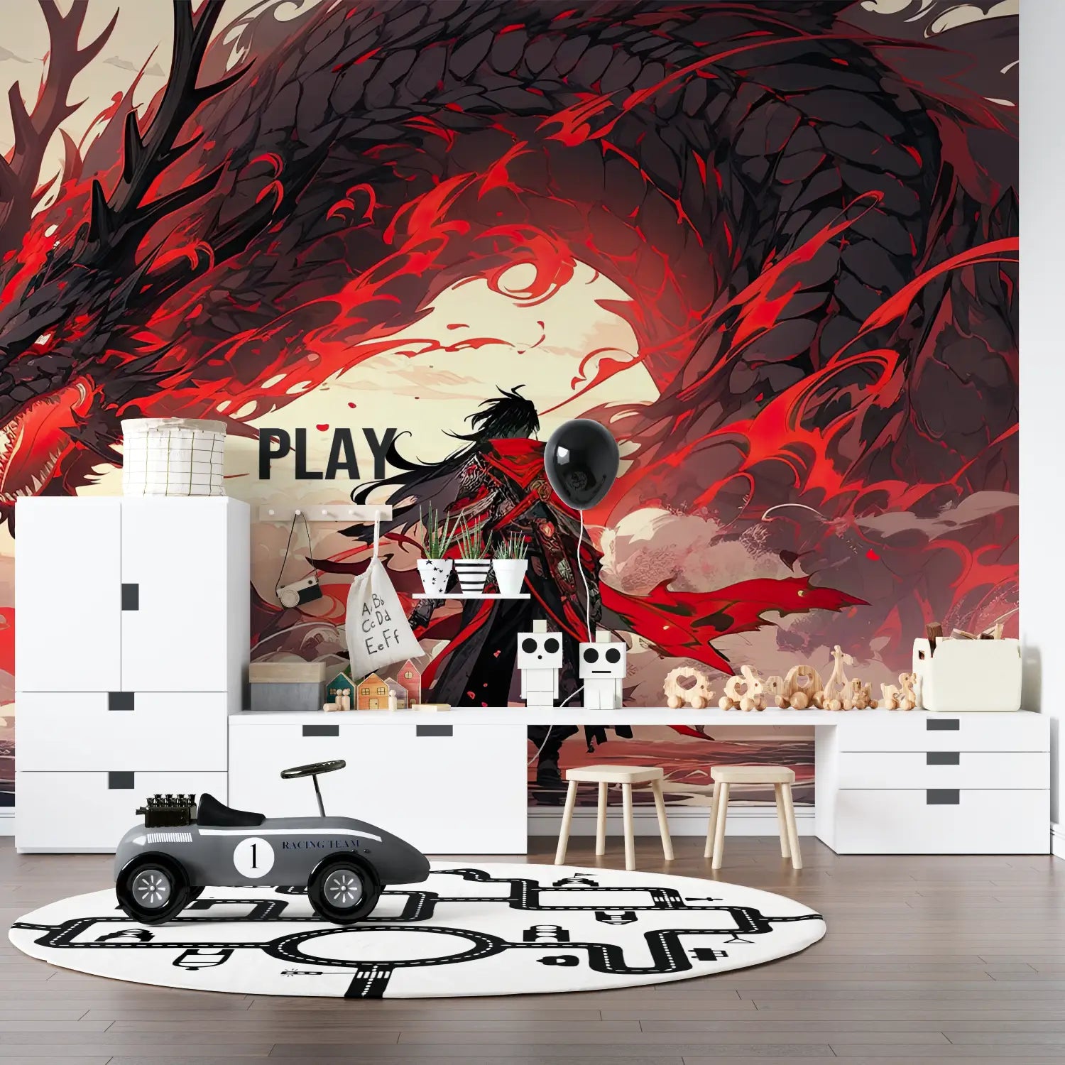 Papier Peint Fantastique - Face au Dragon Rouge