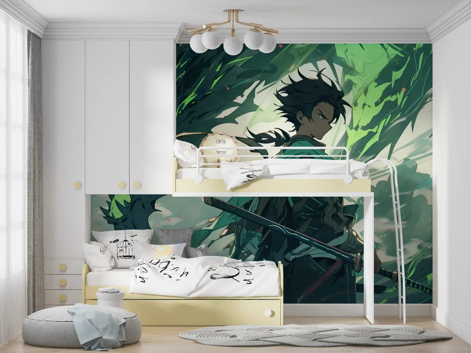 Papier Peint Fantastique - Guerrier et Dragon Vert