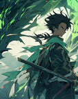 Papier Peint Fantastique - Guerrier et Dragon Vert