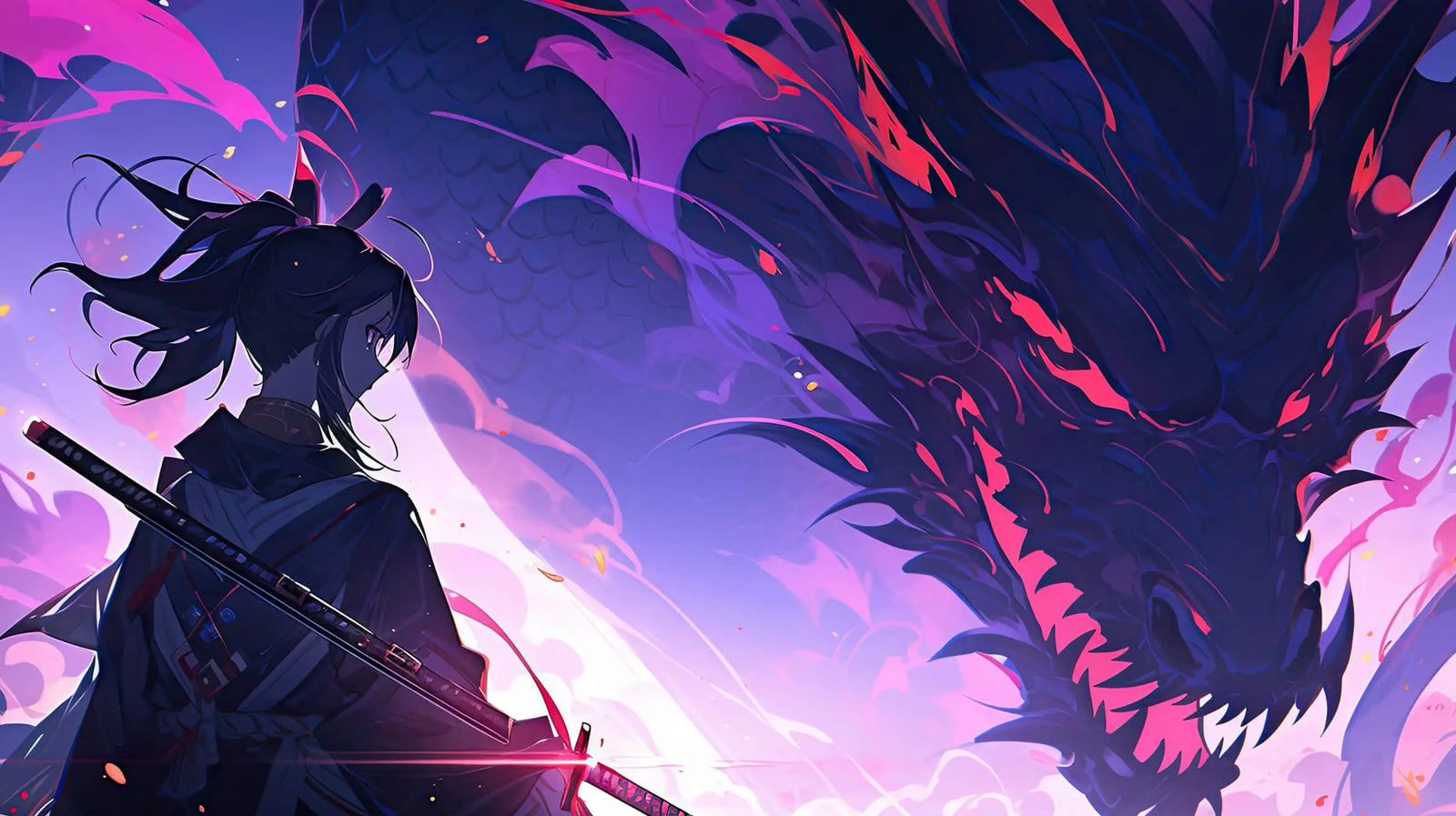 Fantasy Wallpaper - Shadow vs. Purple Dragon