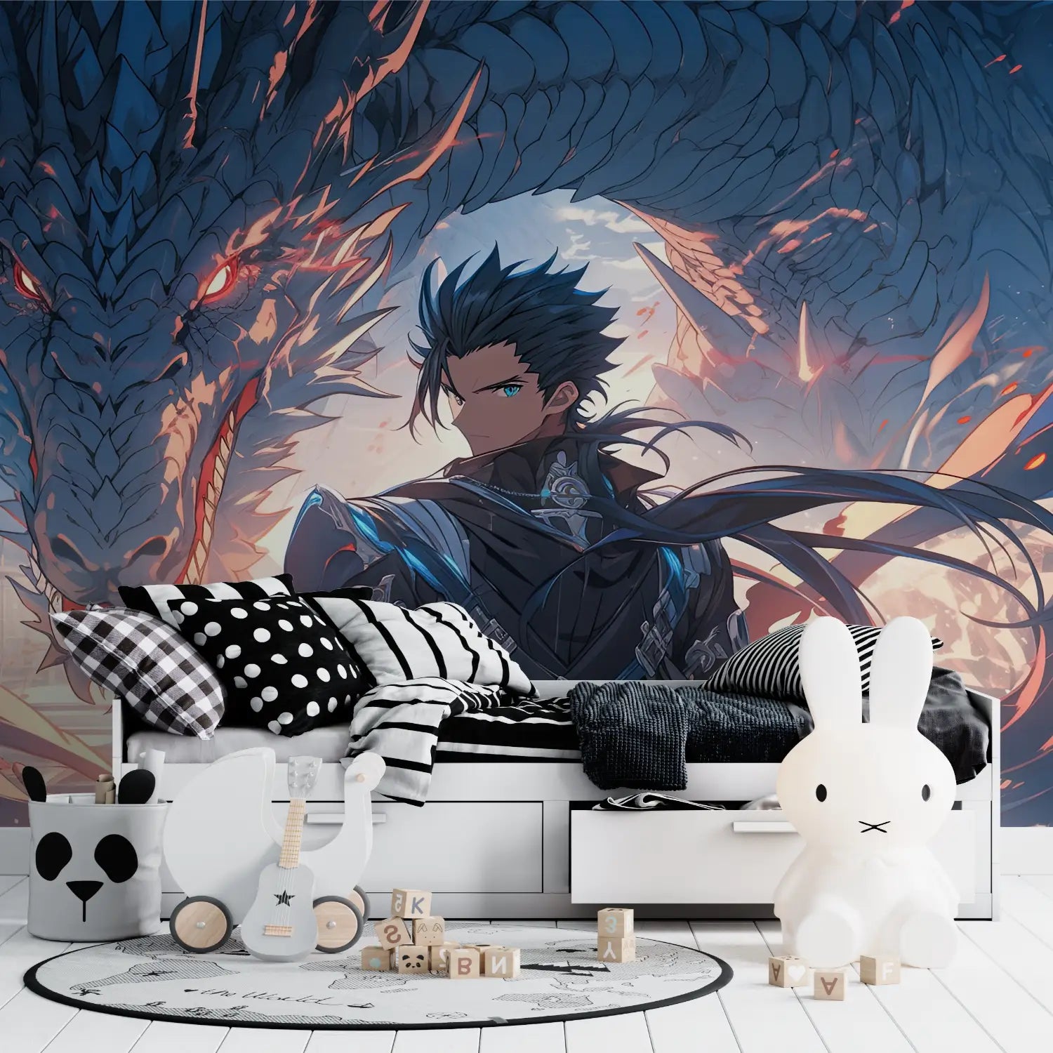 Fantasy Wallpaper - Warrior and Blue Dragon