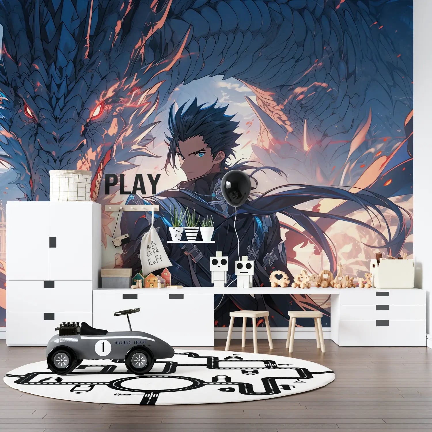 Fantasy Wallpaper - Warrior and Blue Dragon