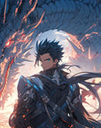 Papier Peint Fantastique - Guerrier et Dragon Bleu