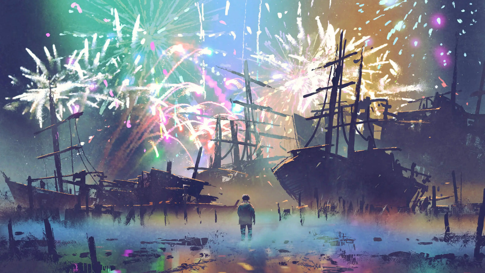 Landscape Wallpaper - Fireworks and Shipwrecks