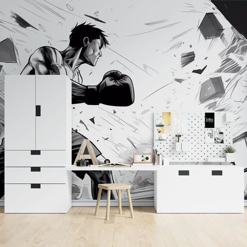 Papier Peint Noir et Blanc - Combat Dynamique