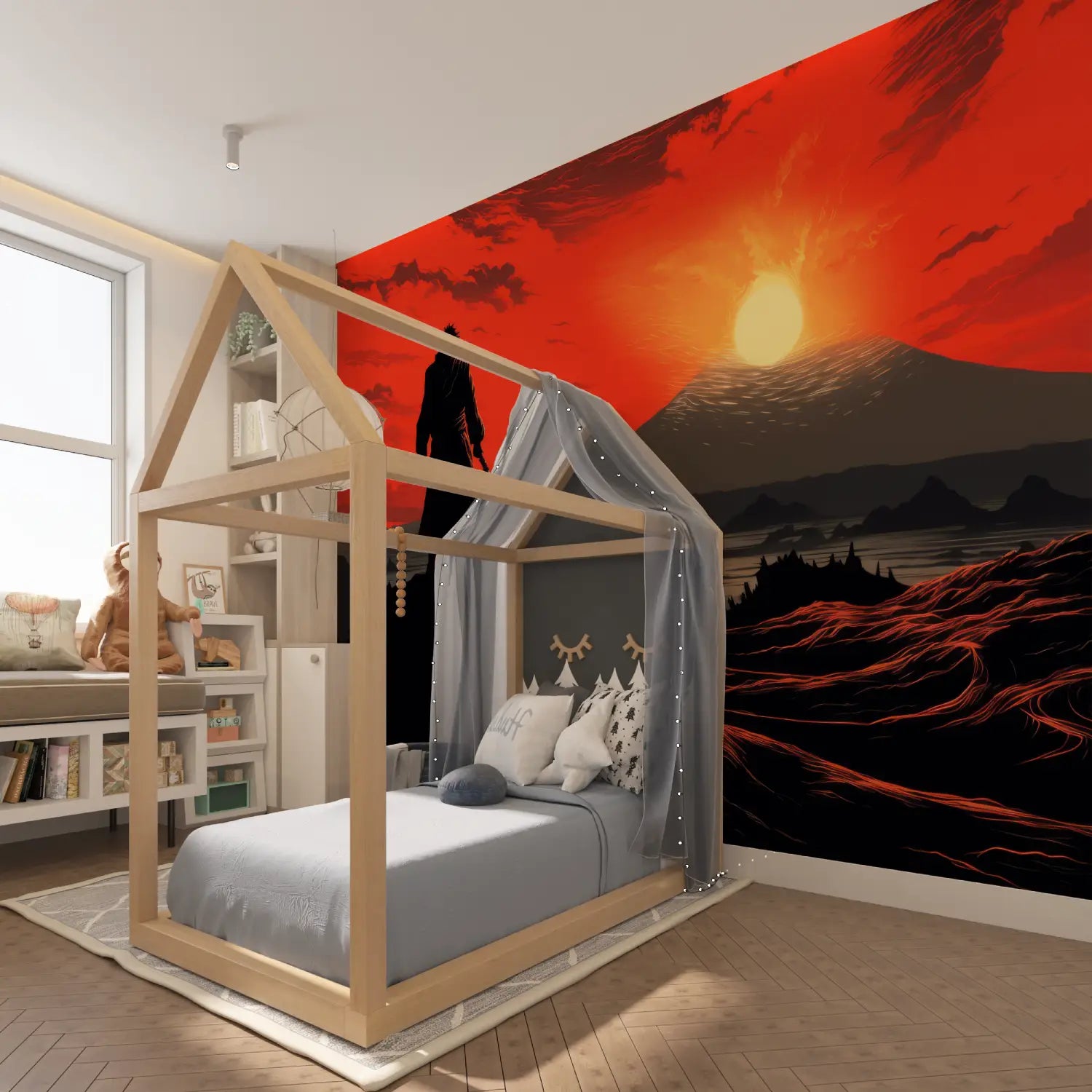 Papier Peint Montagne - Guerrier au Soleil Couchant