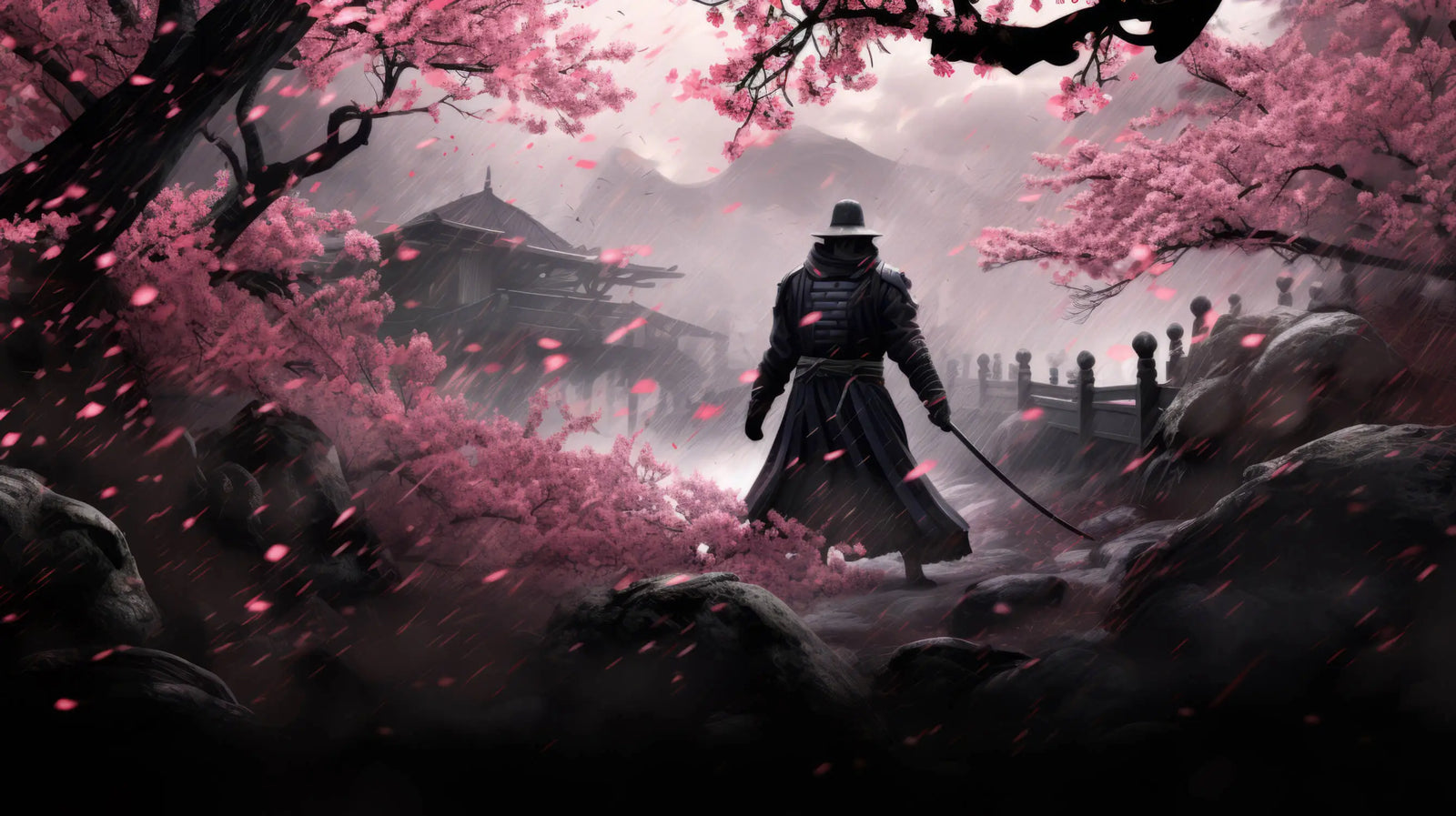 Japanese Wallpaper - Warrior under Sakura