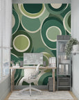 Geometric Wallpaper - Green and Beige Interlocking Circles