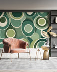 Geometric Wallpaper - Green and Beige Interlocking Circles