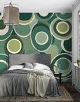 Geometric Wallpaper - Green and Beige Interlocking Circles