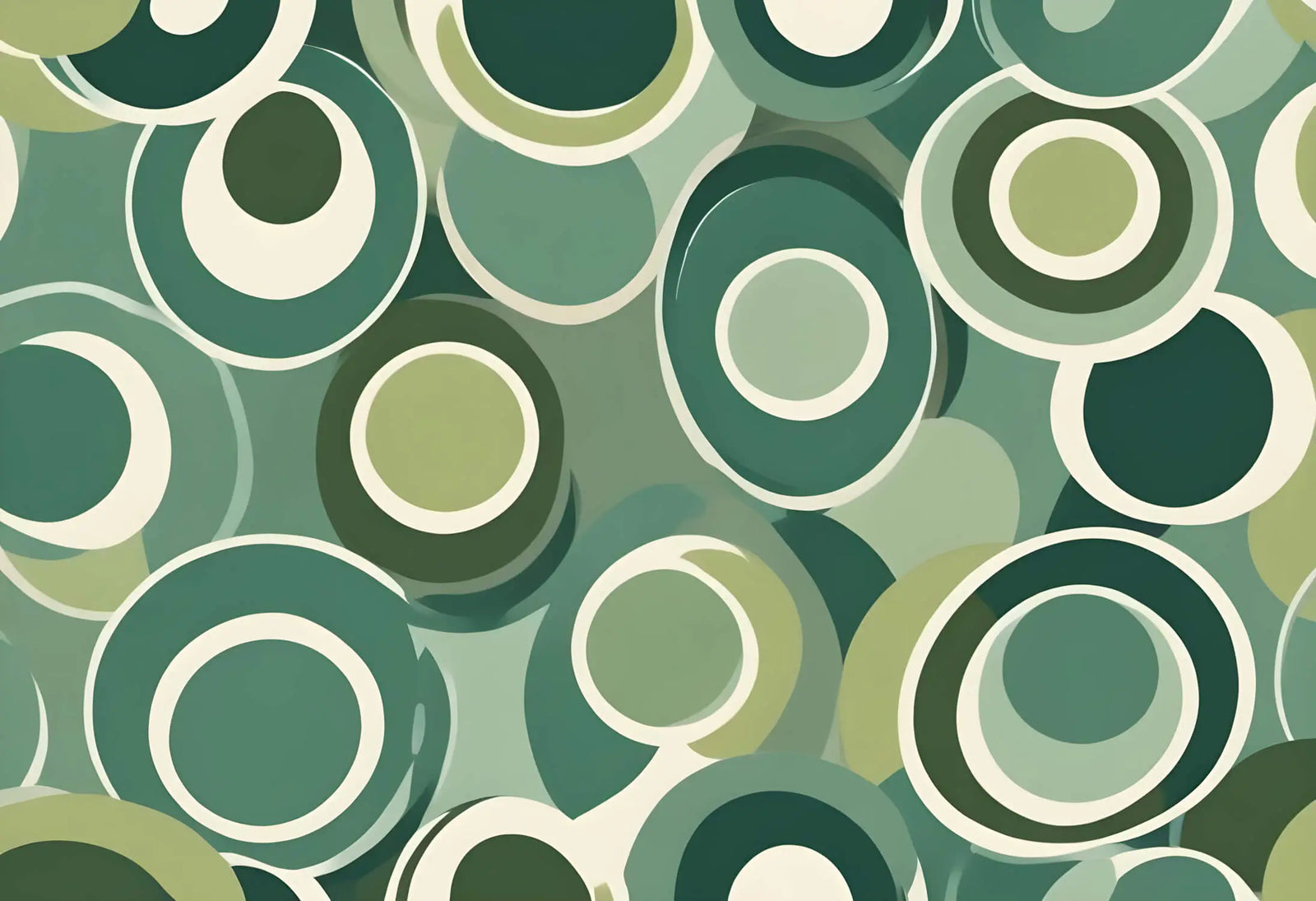 Geometric Wallpaper - Green and Beige Interlocking Circles