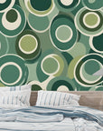 Geometric Wallpaper - Green and Beige Interlocking Circles