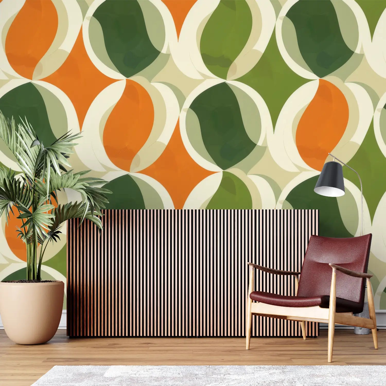 Geometric Wallpaper - Orange and Green Circular Patterns