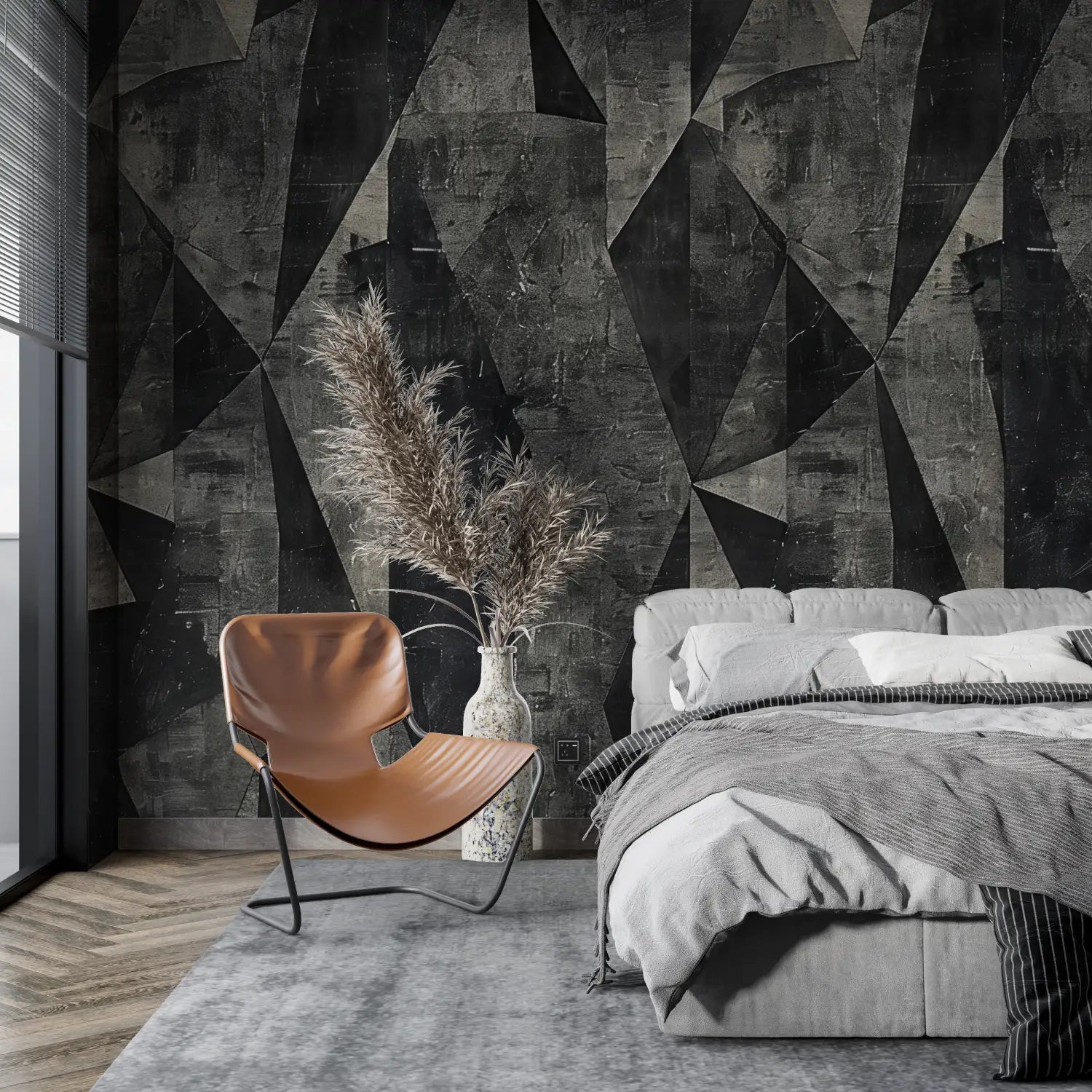 Papier Peint Géométrique - Triangles Sombres Texturés