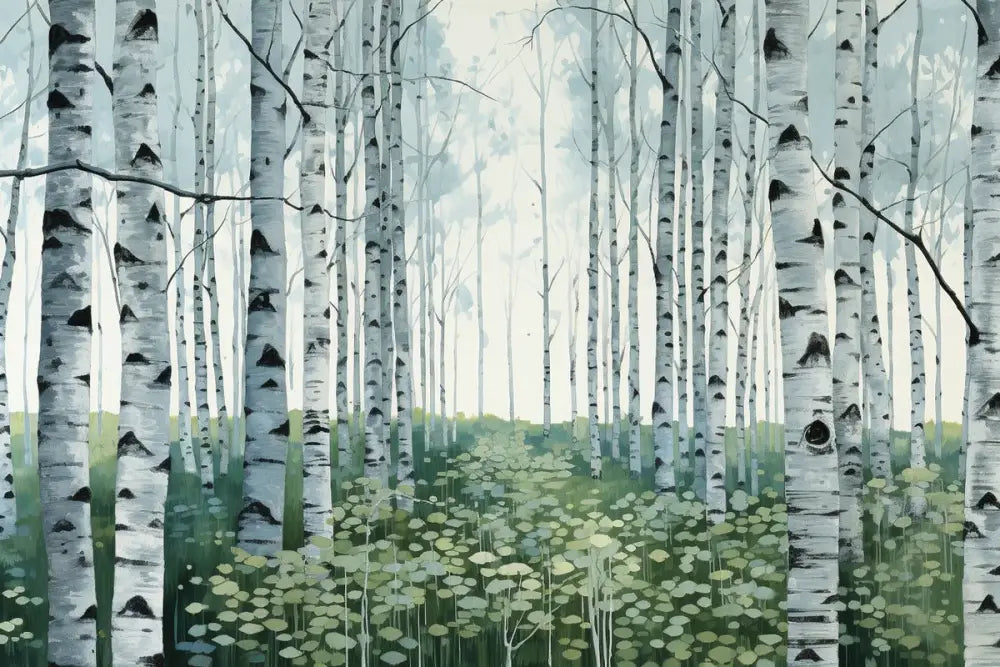 Papier Peint Aquarelle - Forêt De Bouleaux