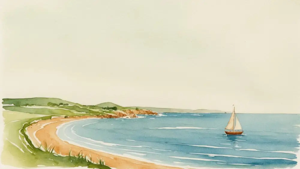 Papier Peint Aquarelle - Plage Et Bateau