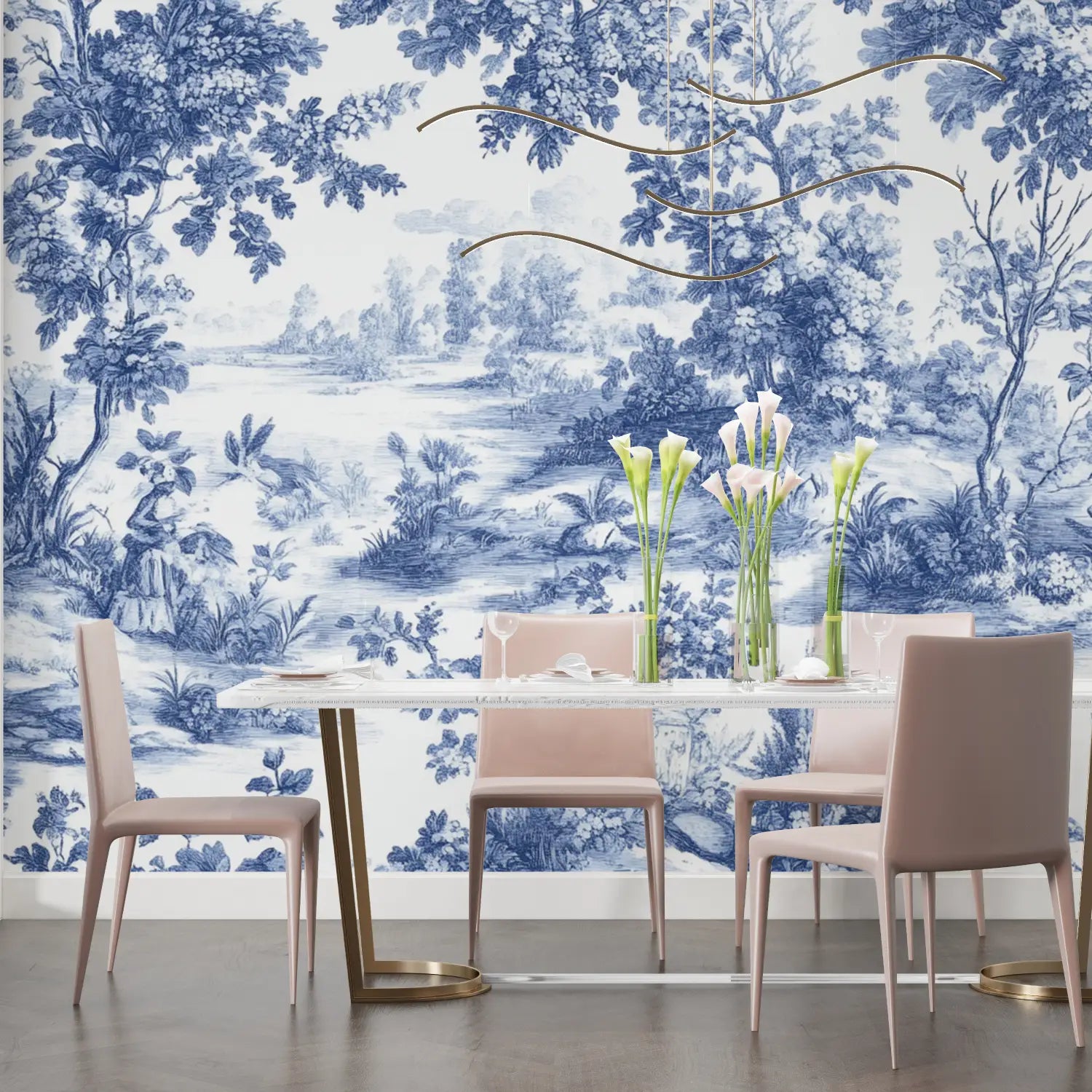 Vintage Wallpaper – Blue Toile de Jouy