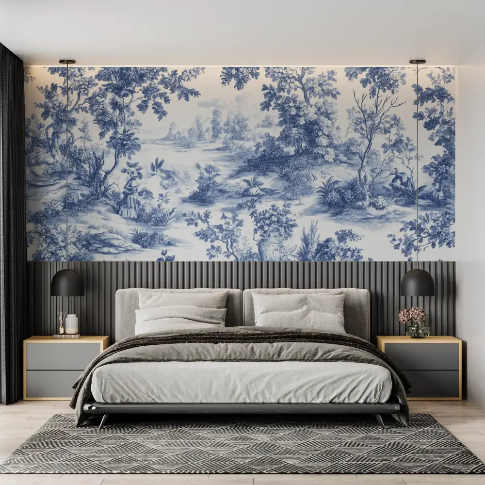 Vintage Wallpaper – Blue Toile de Jouy