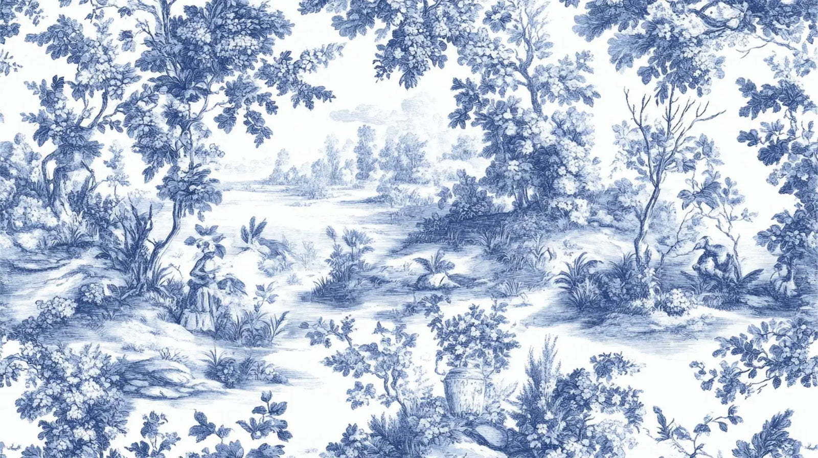 Vintage Wallpaper – Blue Toile de Jouy