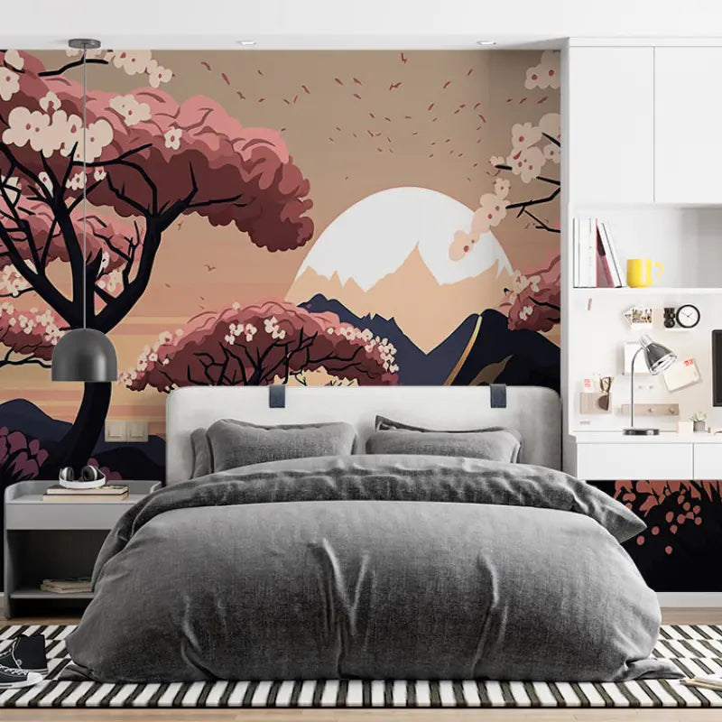 Papier Peint Japonais – Cerisiers au Clair de Lune