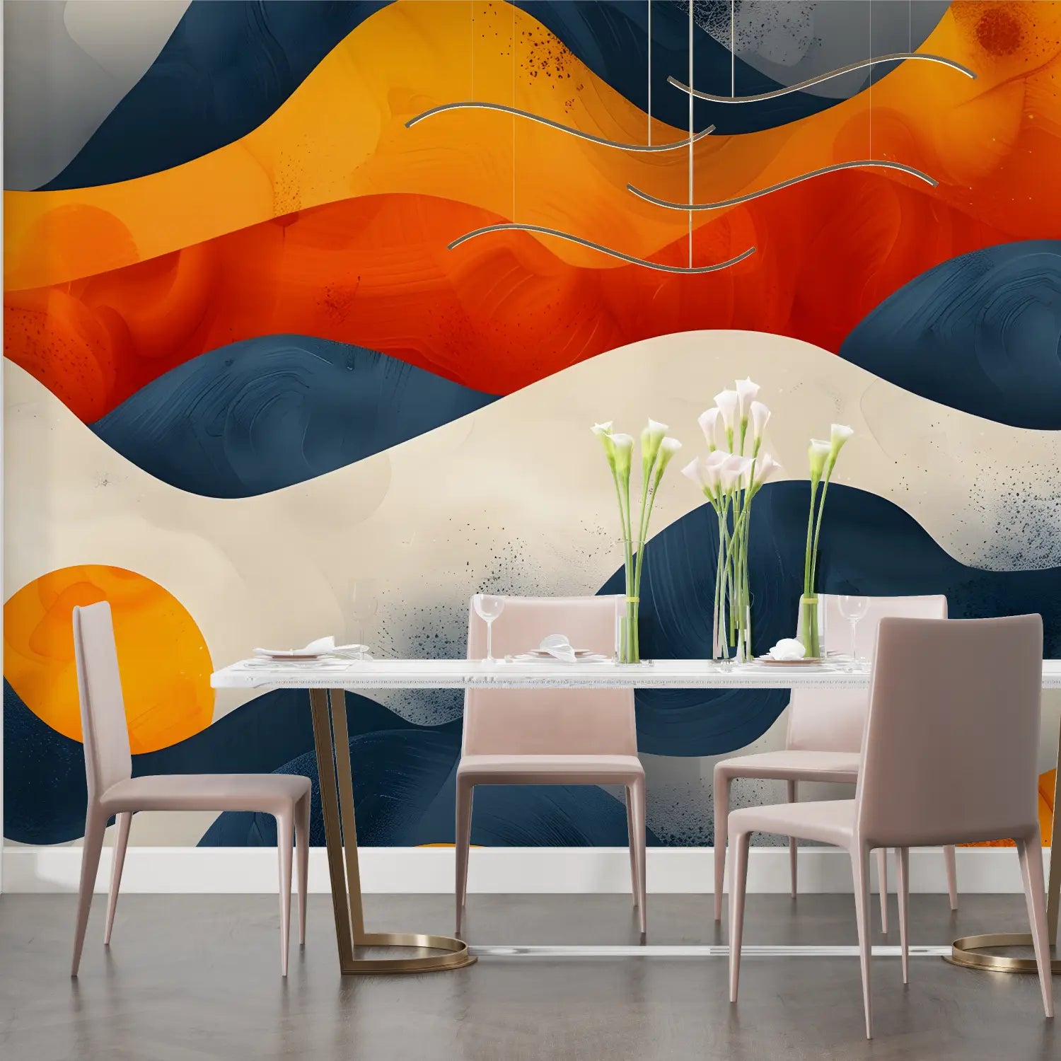 Papier Peint Géométrique - Ondulations Abstraites Colorées