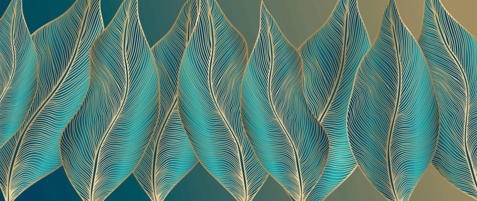 Papier Peint Feuillage - Feuilles Élégantes Dorées