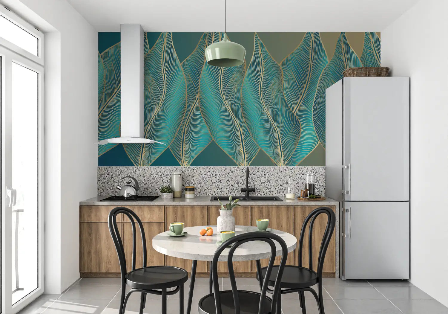 Papier Peint Feuillage - Feuilles Élégantes Dorées