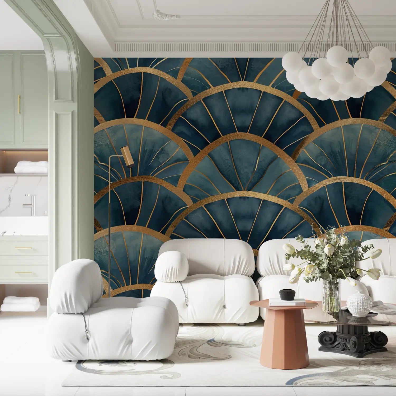 Geometric Wallpaper - Blue and Gold Arches