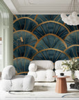 Geometric Wallpaper - Blue and Gold Arches