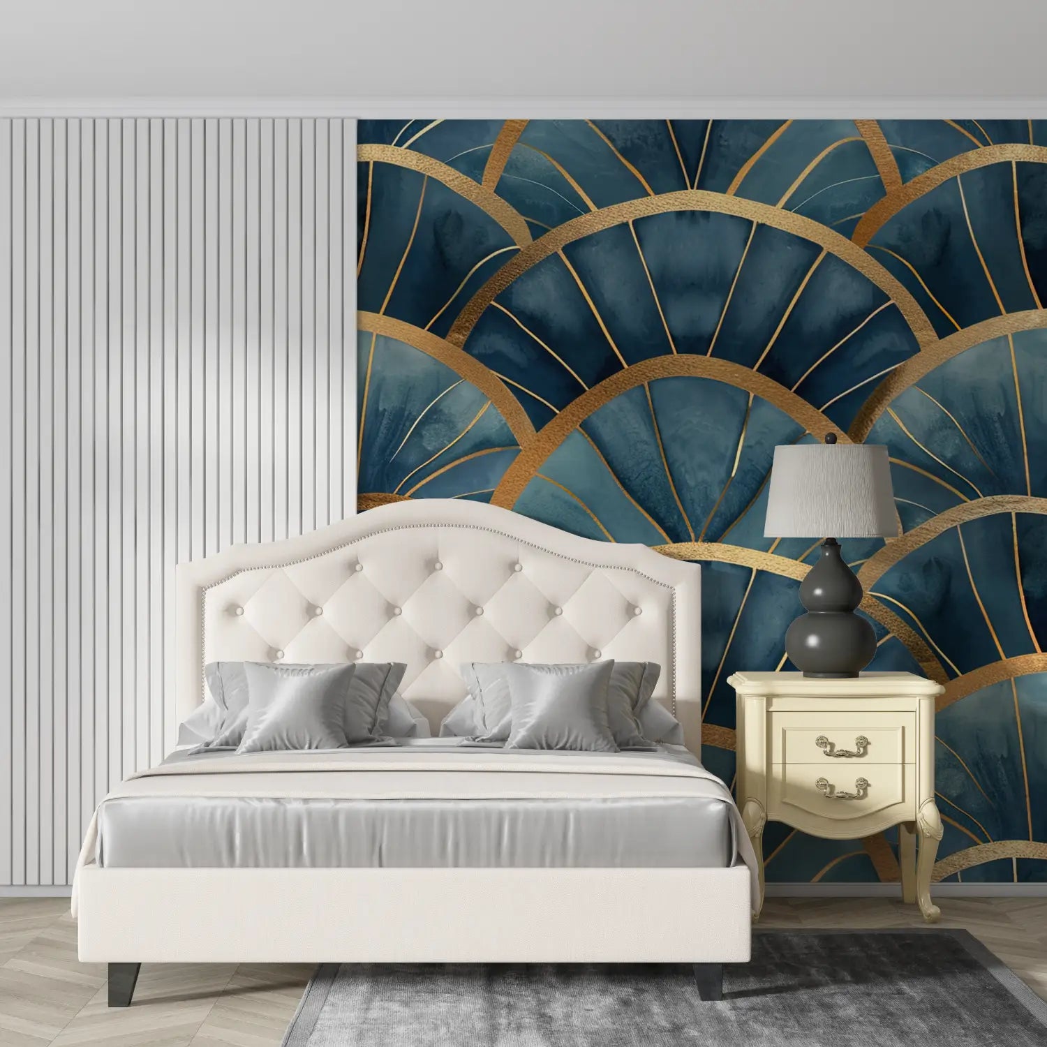 Geometric Wallpaper - Blue and Gold Arches