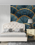 Geometric Wallpaper - Blue and Gold Arches